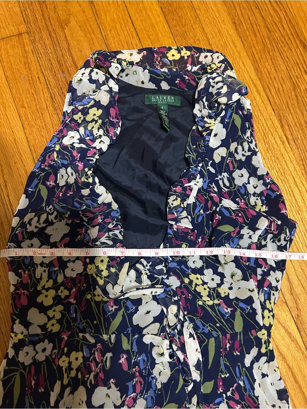 Ralph Lauren Navy Chiffon Floral Wrap Dress Women's 8 - Picture 2 of 8